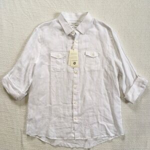 Murano Baird McNutt Mens XL White 100% Linen Slim Fit Roll Tab Button Down Shirt